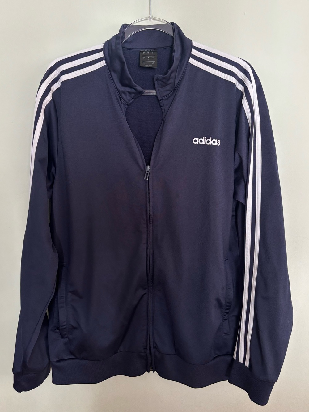 Classic Adidas 3 Stripes Navy Warm-Up Track Jacket Size Large